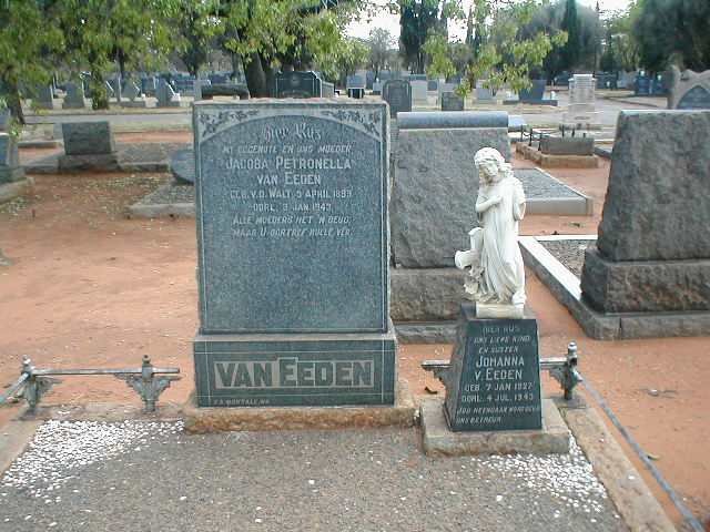 EEDEN Jacoba Petronella, van nee V.D.WALT 1889-1943 :: VAN EEDEN Johanna 1927-1943
