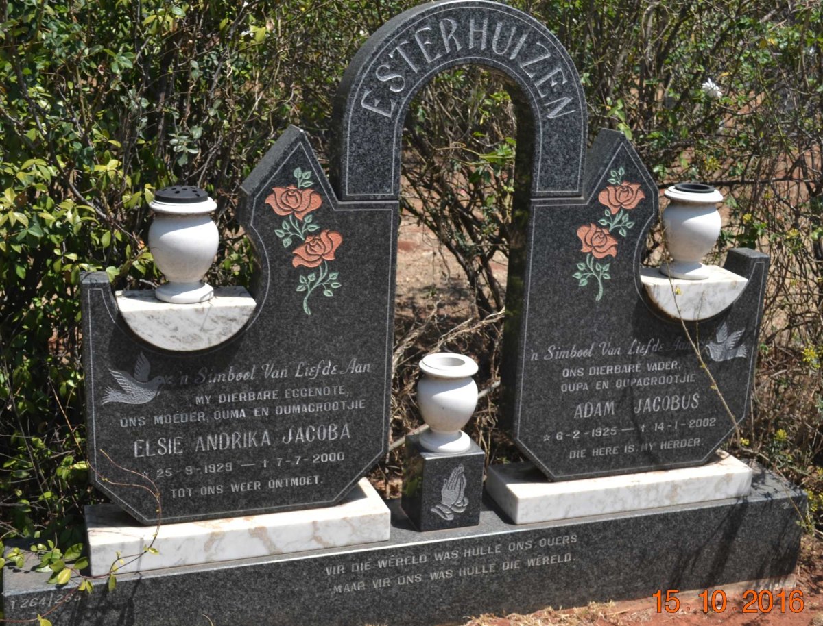 ESTERHUIZEN Adam Jacobus 1925-2002 &amp; Elsie Andrika Jacoba 1929-2000