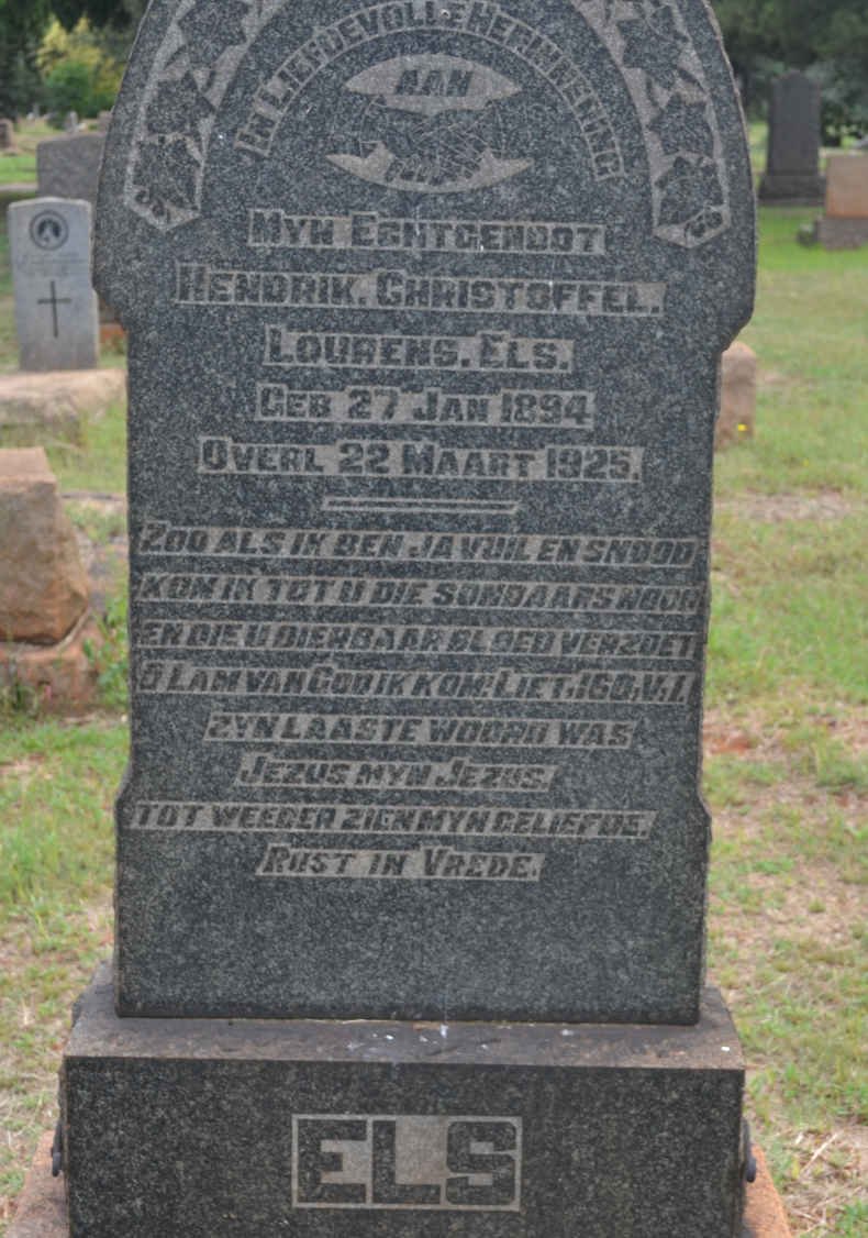 ELS Hendrik Christoffel Lourens 1894-1925