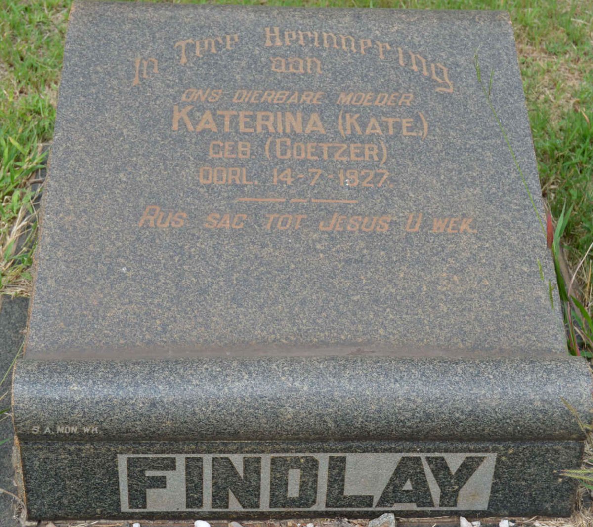 FINDLAY Katerina nee COETZER -1927