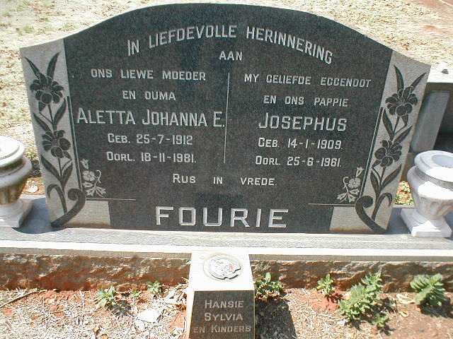 FOURIE Josephus 1909-1961 &amp; Aletta Johanna E. 1912-1981