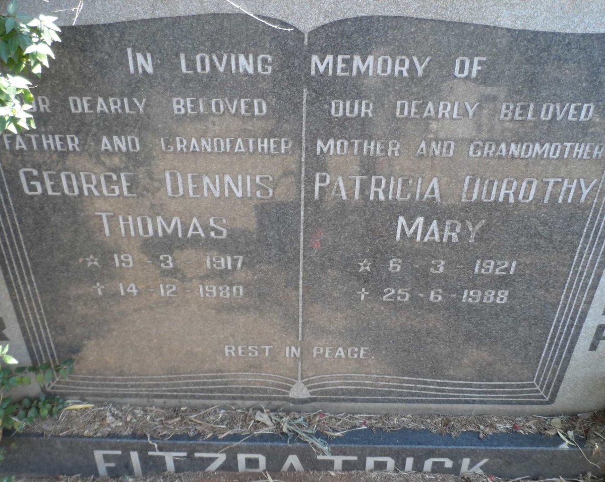 FITZPATRICK George Dennis Thomas  1917-1980 &amp; Patricia Dorothy Mary 1921-1988