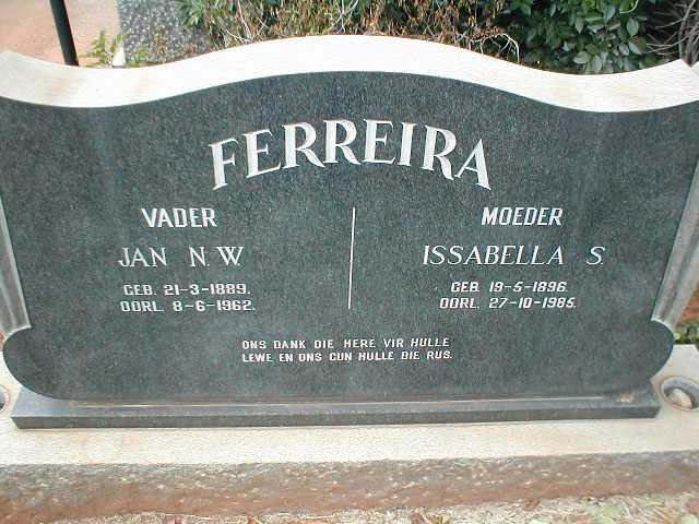 FERREIRA Jan N.W. 1889-1962 &amp; Issabella S. 1896-1985