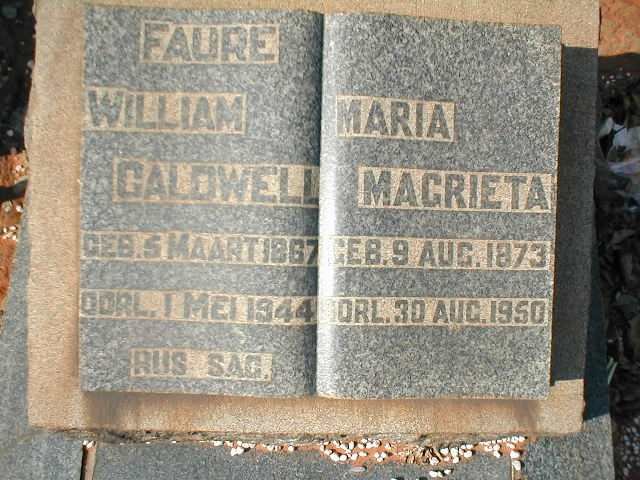 FAURE William Caldwell 1867-1944 &amp; Maria Magrieta 1873-1950