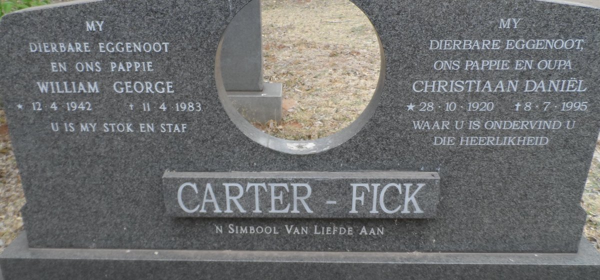 FICK Christiaan Daniel 1920-1995 :: CARTER William George 1942-1983