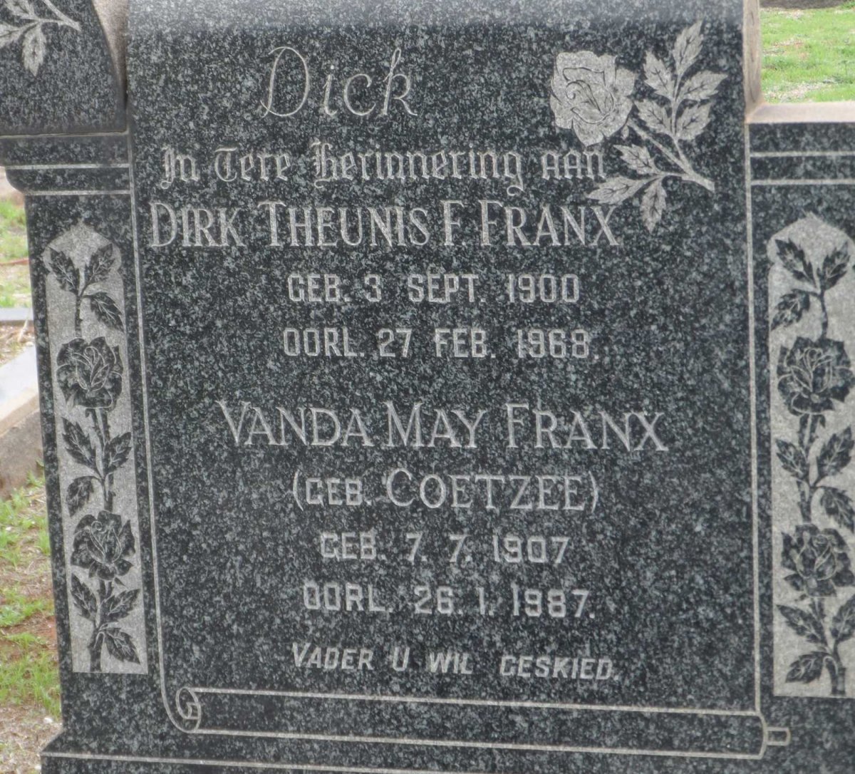 FRANX Dirk Theunis F. 1900-1968 &amp; Vanda May COETZEE 1907-1987