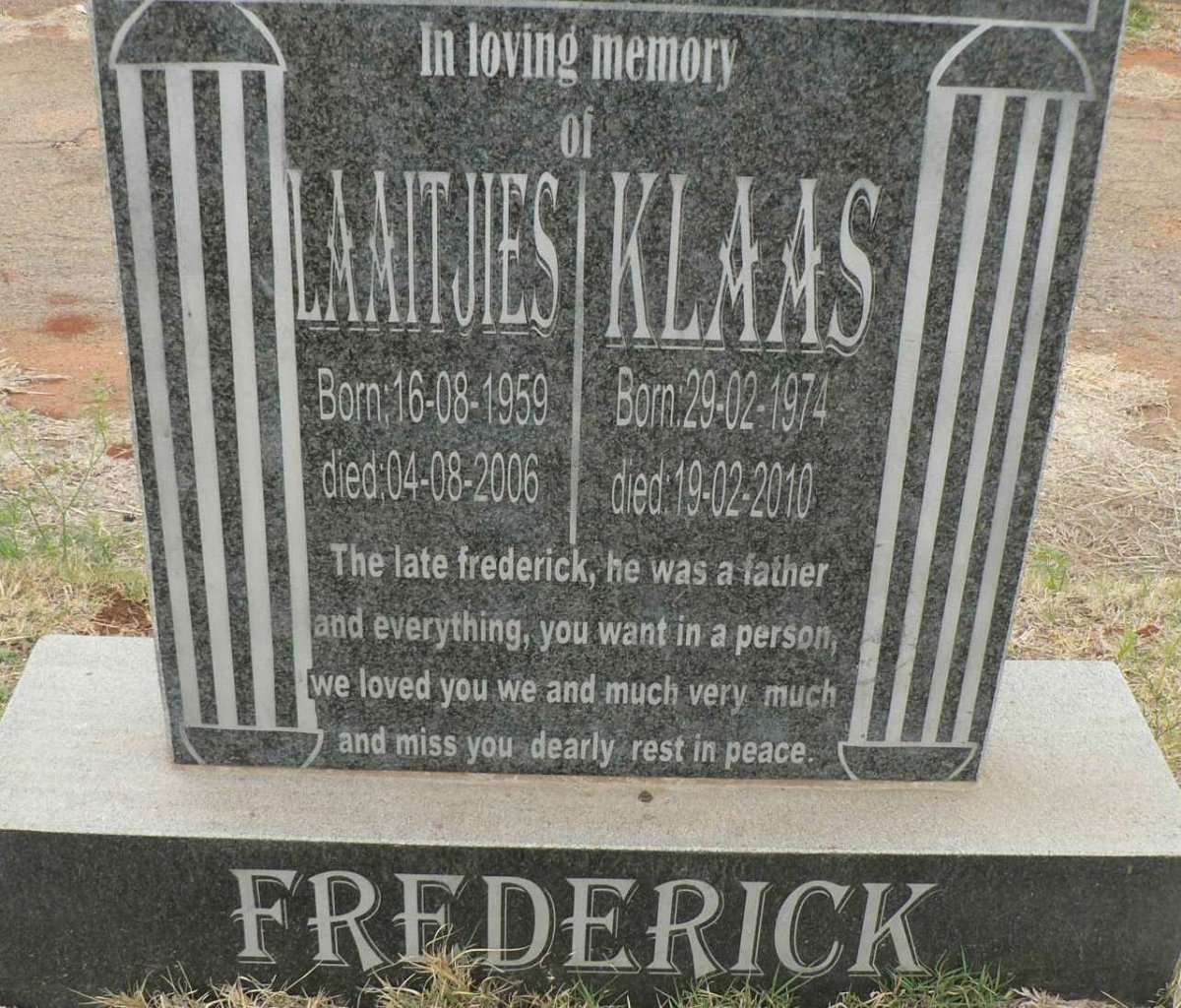 FREDERICK Laaitjies 1959-2006 :: FREDERICK Klaas 1974-2010
