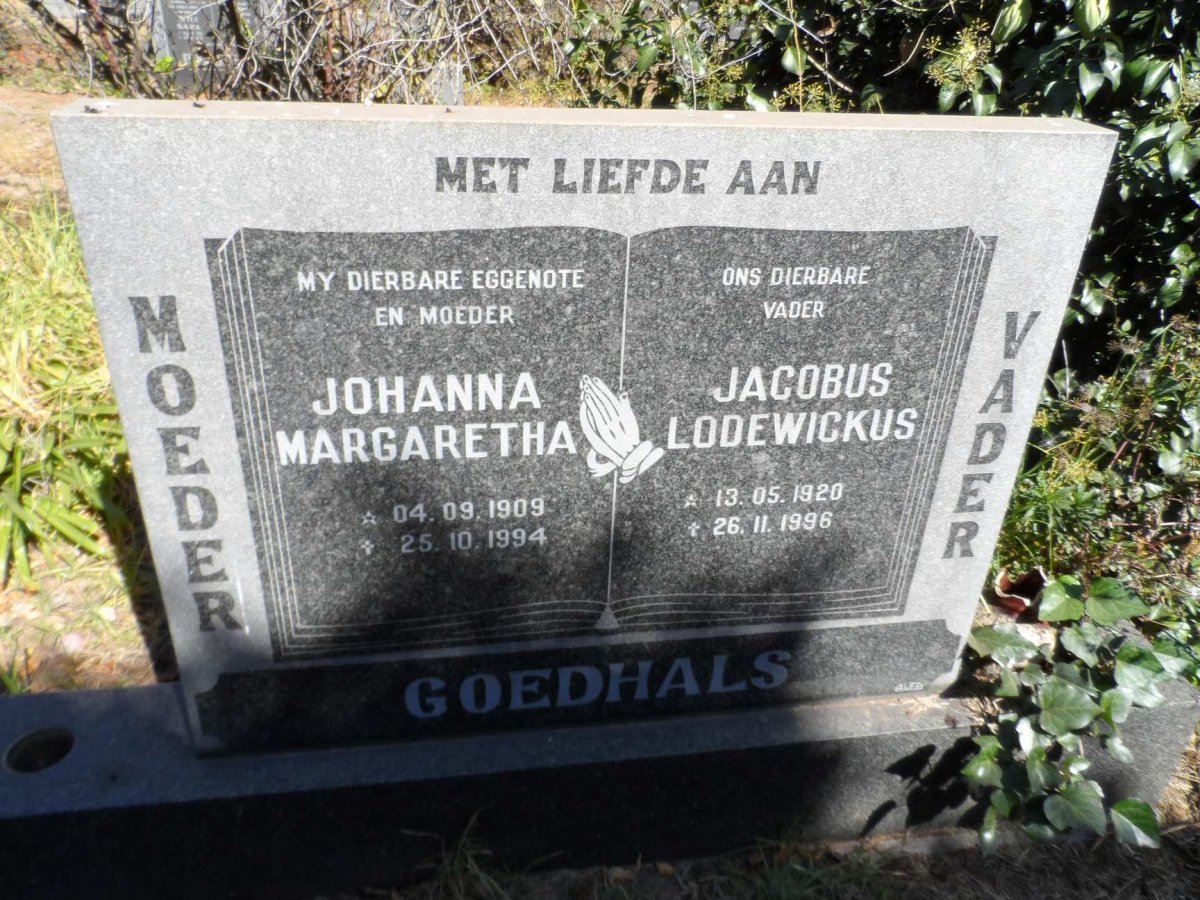 GOEDHALS Jacobus Lodewickus 1920-1996 &amp; Johanna Margaretha 1909-1994