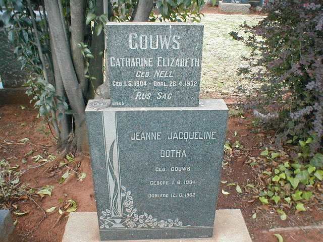 GOUWS Catharine Elizabeth nee NELL 1904-1972 :: BOTHA Jeanne Jacqueline nee GOUWS 1934-1962