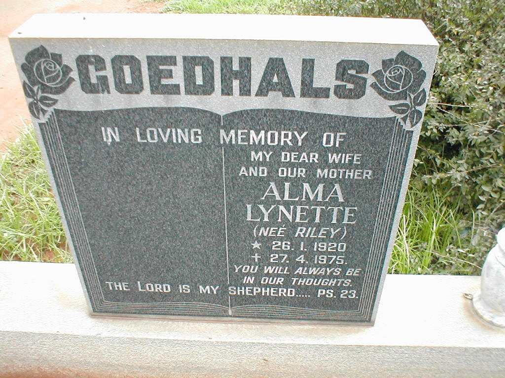GOEDHALS Alma Lynette nee RILEY 1920-1975