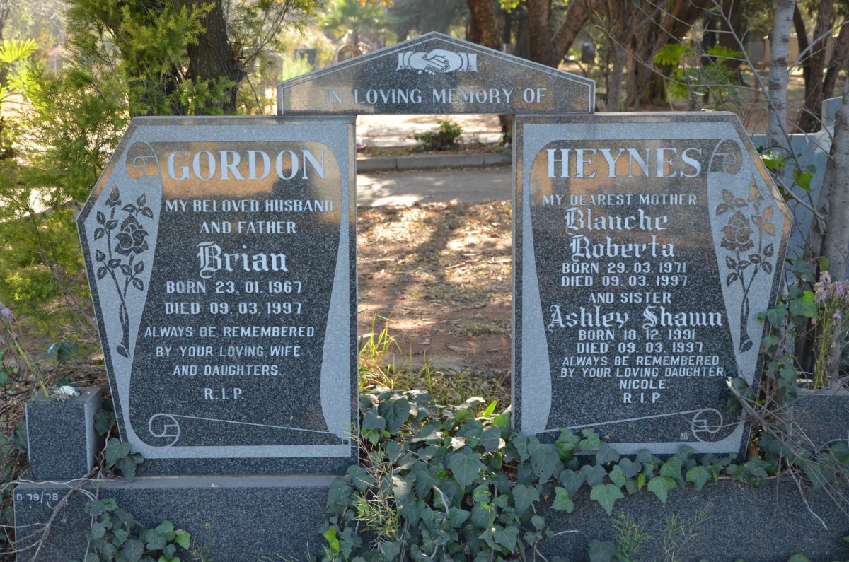 GORDON Brian 1967-1997 :: HEYNES Blanche Roberta 1971-1997 :: HEYNES Ashley Shawn 1991-1997