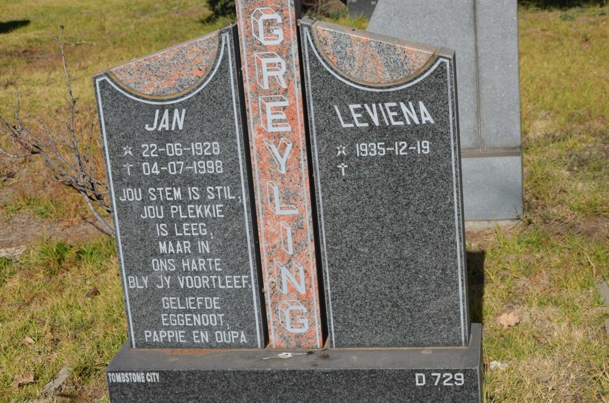 GREYLING Jan 1928-1998 &amp; Leviena 1935-