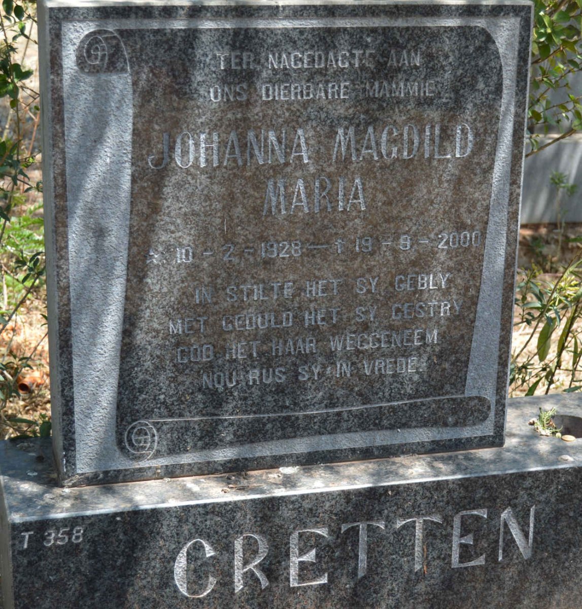 GRETTEN Johanna Magdild Maria 1928-2000