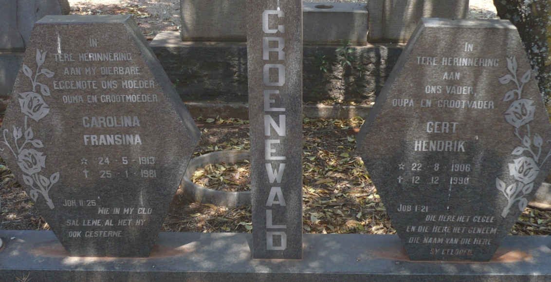 GROENEWALD Gert Hendrik 1906-1990 &amp; Carolina Fransina 1913-1981