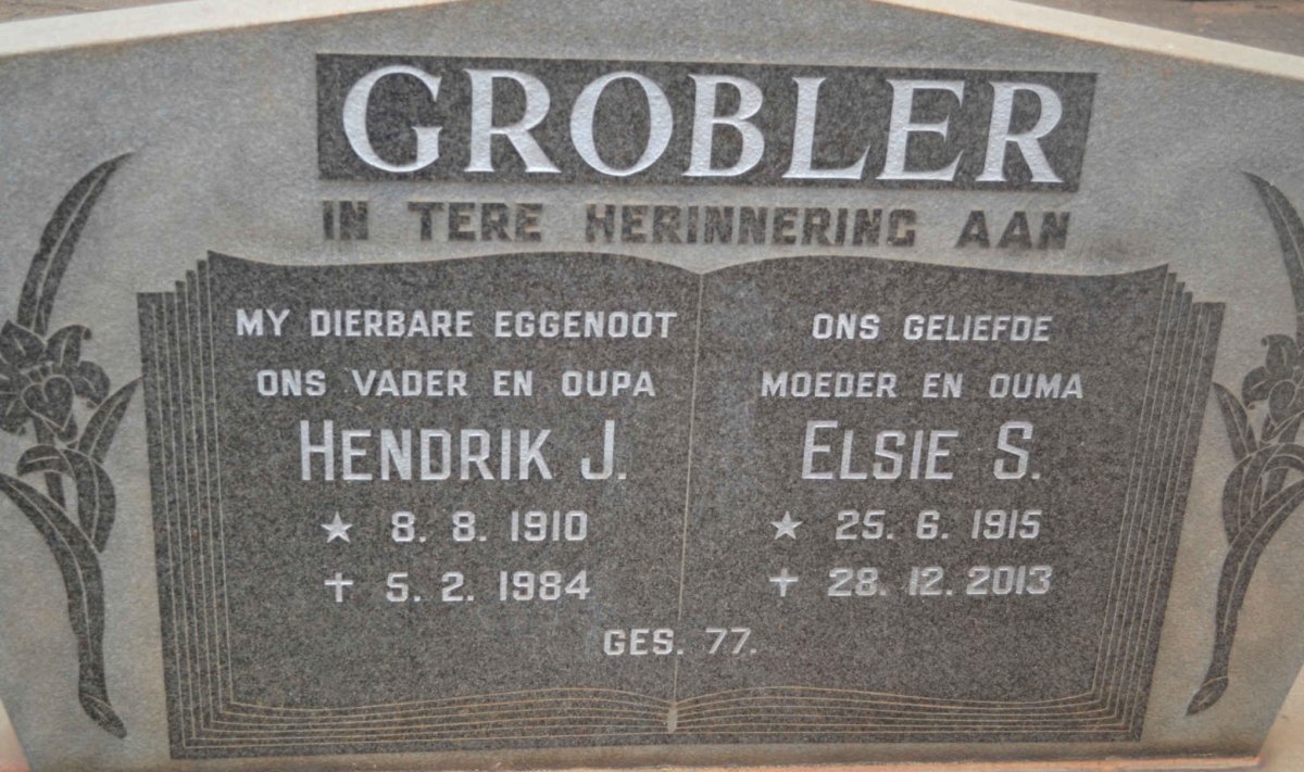 GROBLER Hendrik J. 1910-1984 &amp; Elsie S. 1915-2013