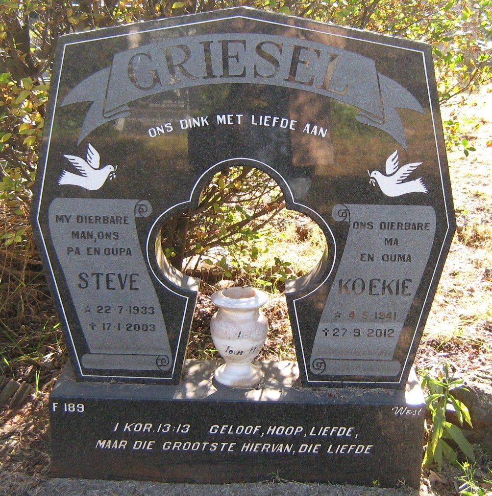 GRIESEL Steve 1933-2003 &amp; Koekie 1941-2012