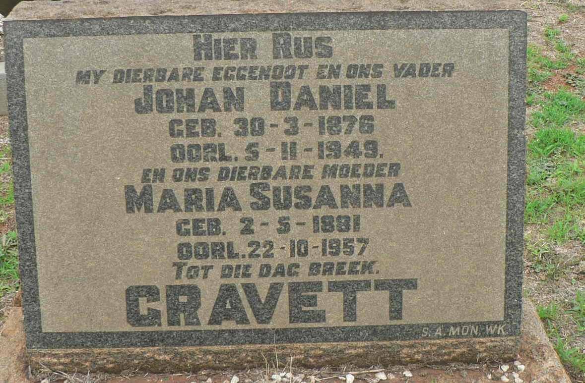 GRAVETT Johan Daniel 1876-1949 &amp; Maria Susanna 1881-1957