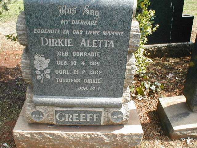GREEFF Dirkie Aletta nee CONRADIE 1921-1962