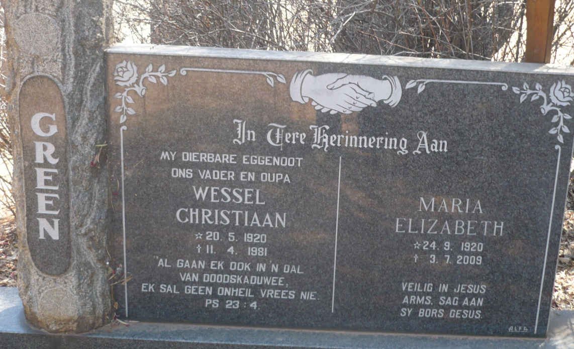 GREEN Wessel Christiaan 1920-1981 &amp; Maria Elizabeth 1920-2009