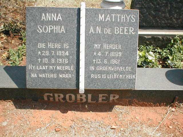 GROBLER Matthys A.N. de Beer 1889-1961 &amp; Anna Sophia 1894-1976