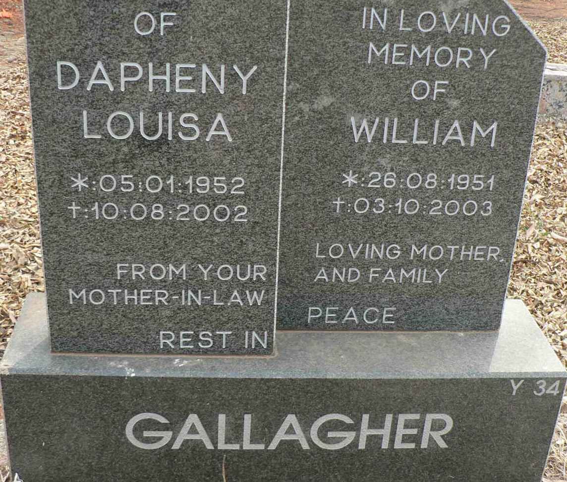 GALLAGHER William 1951-2003 &amp; Dapheny Louisa 1952-2002
