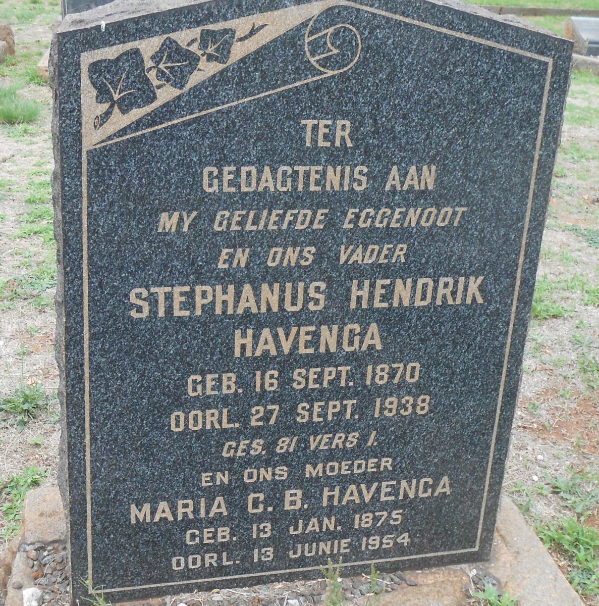 HAVENGA Stephanus Hendrik 1870-1938 &amp; Maria C.B. 1875-1954