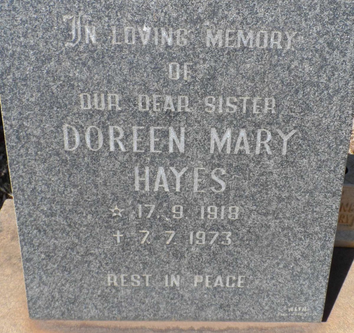 HAYES Doreen Mary 1918-1973