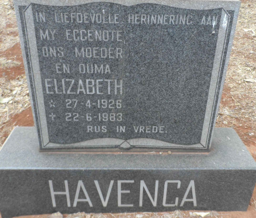 HAVENGA Elizabeth 1926-1983