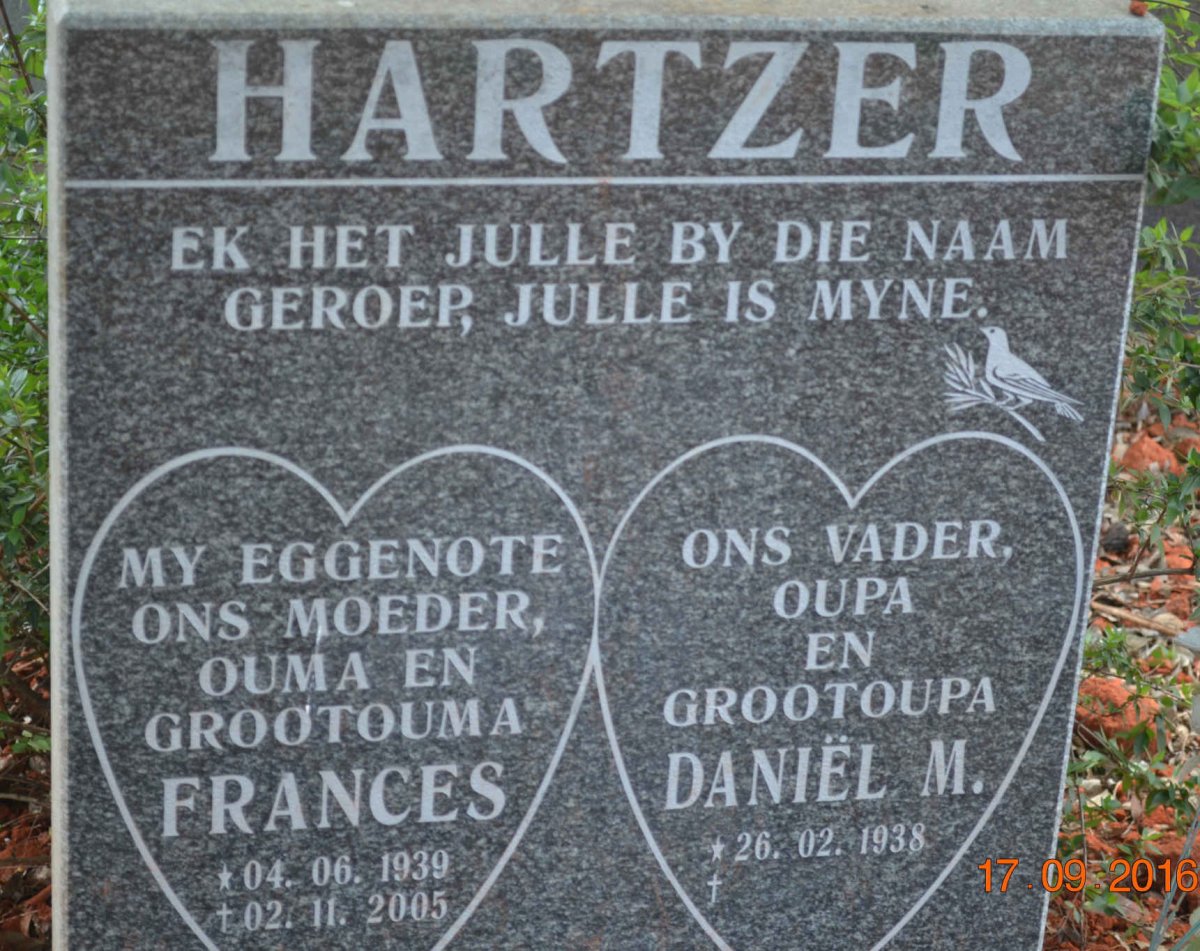 HARTZER Daniël M. 1938- &amp; Frances 1939-2005