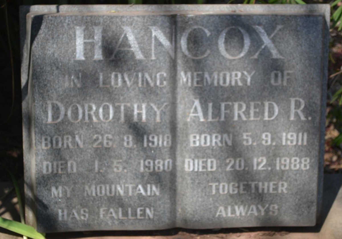 HANCOX Alfred R. 1911-1988 &amp; Dorothy 1918-1980