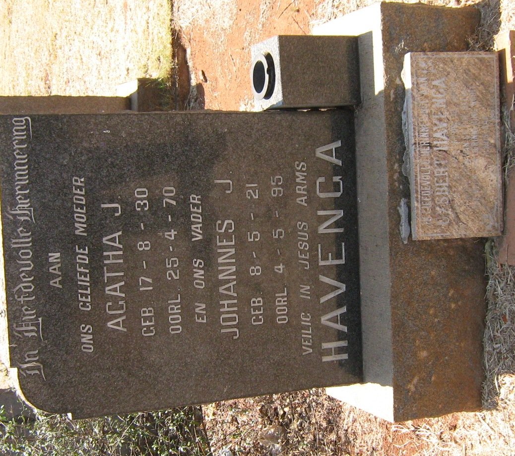 HAVENGA Johannes J. 1921-1995 &amp; Agatha J. 1930-1970