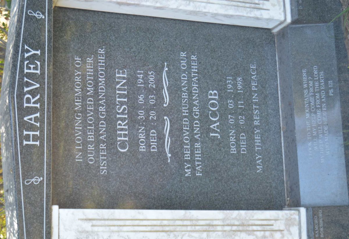 HARVEY Jacob 1931-1998 &amp; Christine 1941-2005