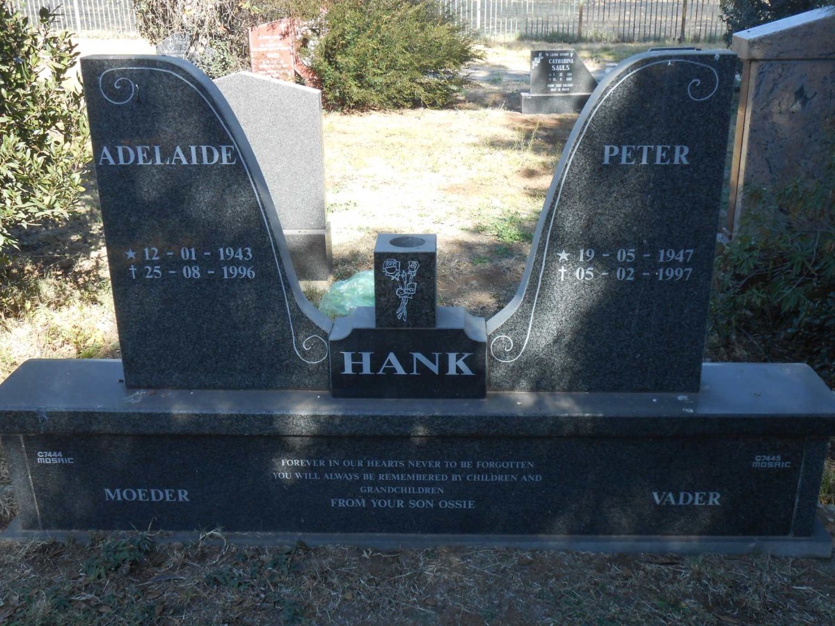 HANK Peter 1947-1997 &amp; Adelaide 1943-1996