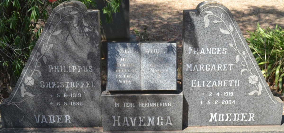 HAVENGA Philippus Christoffel 1918-1980 &amp; Frances Margaret Elizabeth 1919-2004