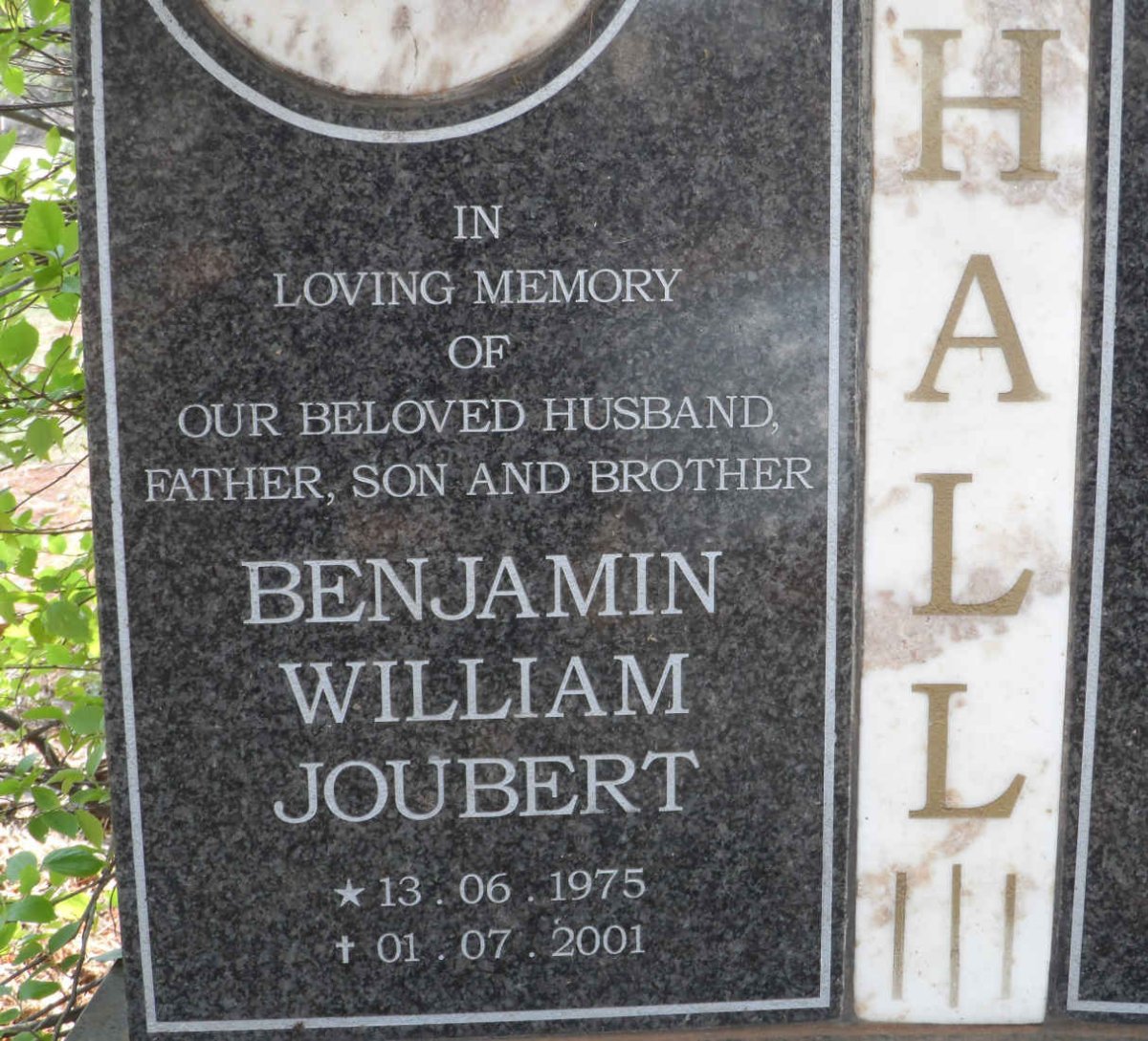 HALL Benjamin William Joubert 1975-2001