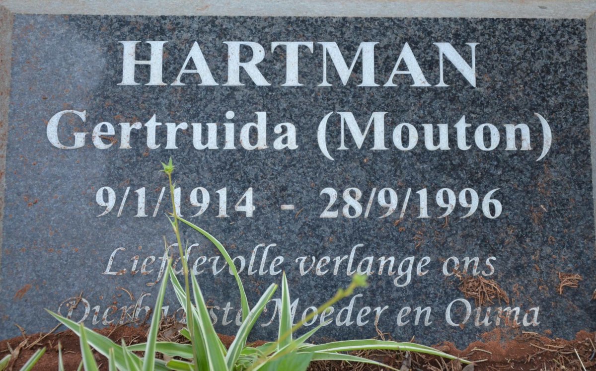 HARTMAN Gertruida nee MOUTON 1914-1996
