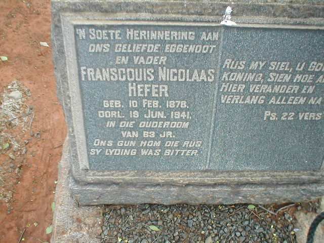HEFER Franscouis Nicolaas 1878-1941