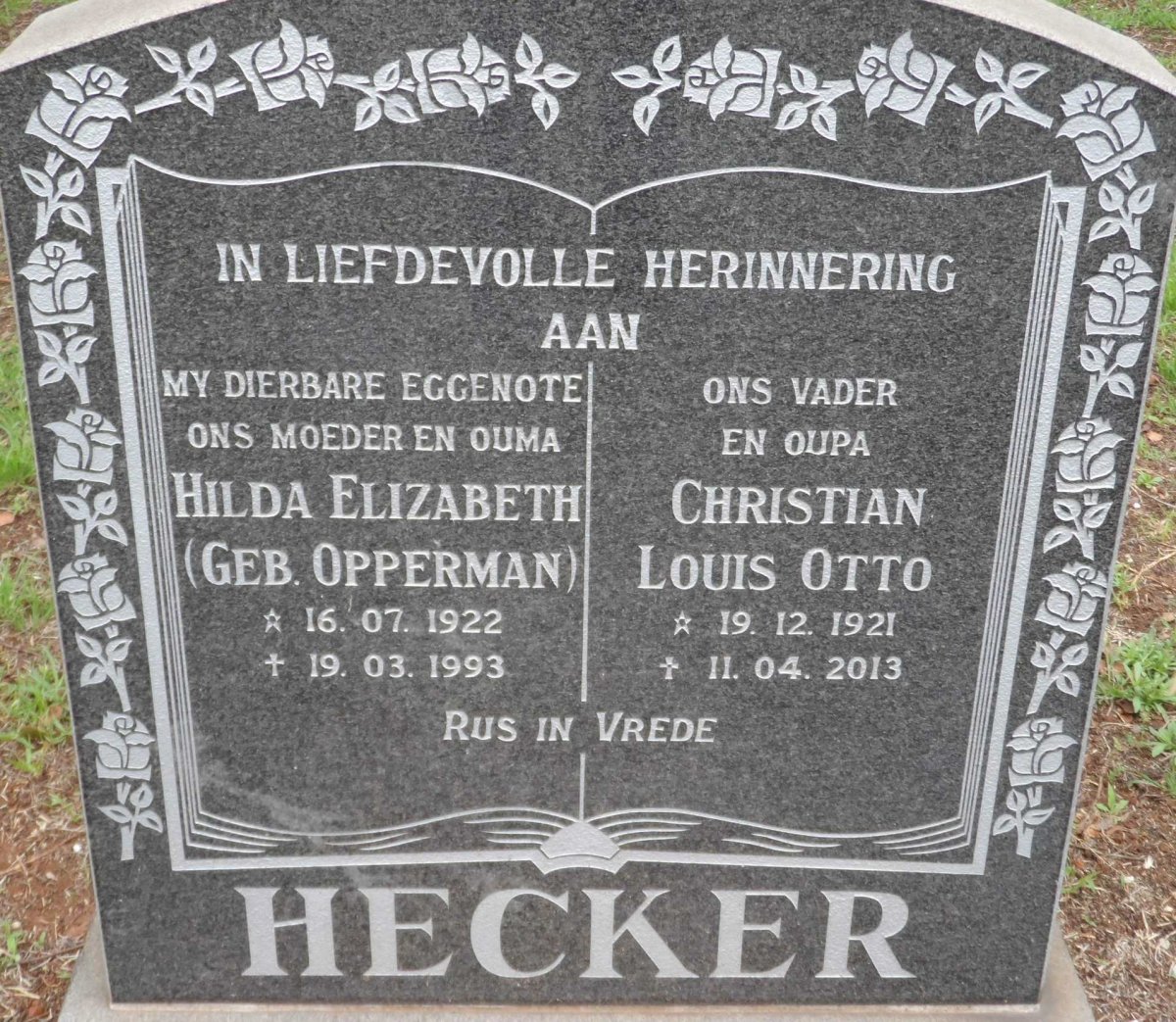 HECKER Christian Louis Otto 1921-2013 &amp; Hilda Elizabeth OPPERMAN 1922-1993