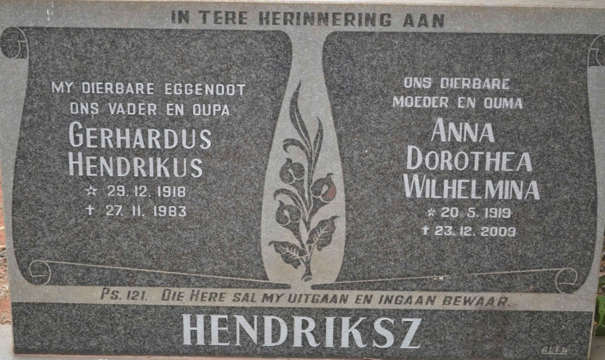 HENDRIKSZ Gerhardus Hendrikus 1918-1983 &amp; Anna Dorothea Wilhelmina 1919-2009