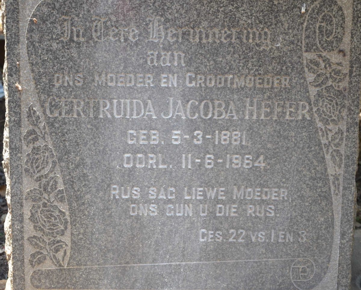 HEFER Gertruida Jacoba 1881-1964