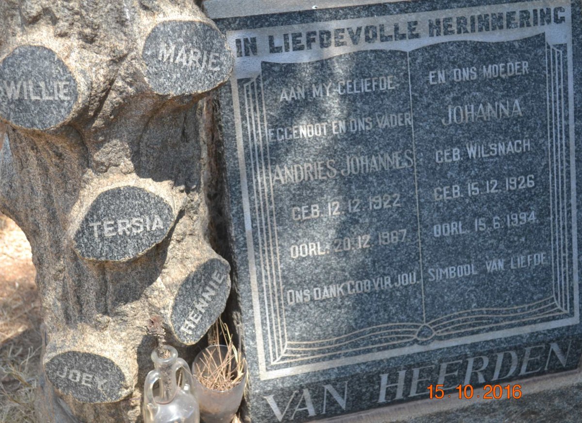 HEERDEN Andries Johannes, van 1922-1967 &amp; Johanna WILSNACH 1926-1994