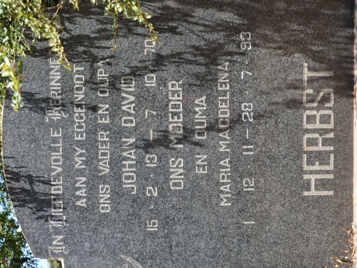 HERBST Johan David 1913-1970 &amp; Maria Magdelena 1928-1993