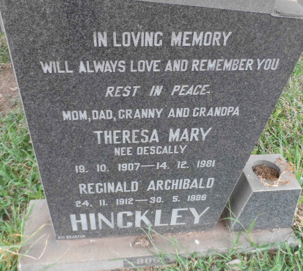HINCKLEY Reginald Archibald 1912-1986 &amp; Theresa Mary DESCALLY 1907-1981