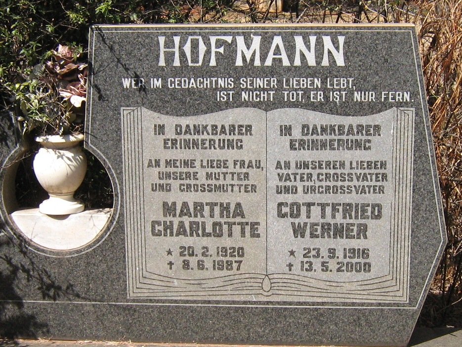 HOFMANN Gottfried Herman 1916-2000 &amp; Martha Charlotte 1920-1987