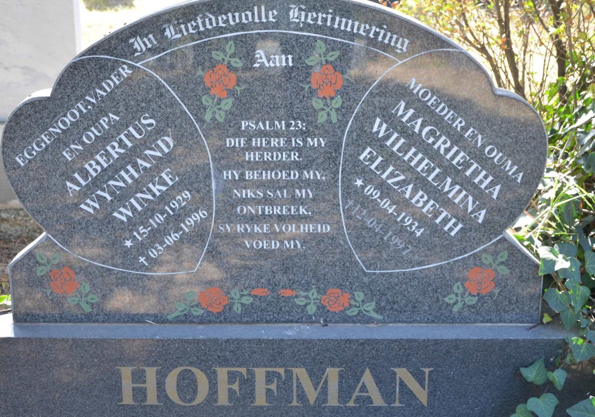 HOFFMAN Albertus Wynhand Winke 1929-1996 &amp; Magrietha Wilhelmina Elizabeth 1934-1997