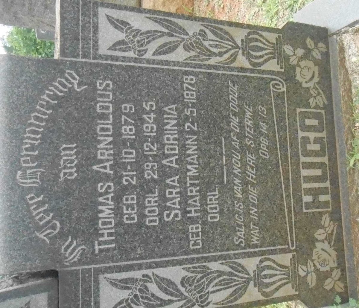 HUGO Thomas Arnoldus 1879-1945 &amp; Sara Adrinia HARTMANN 1878-