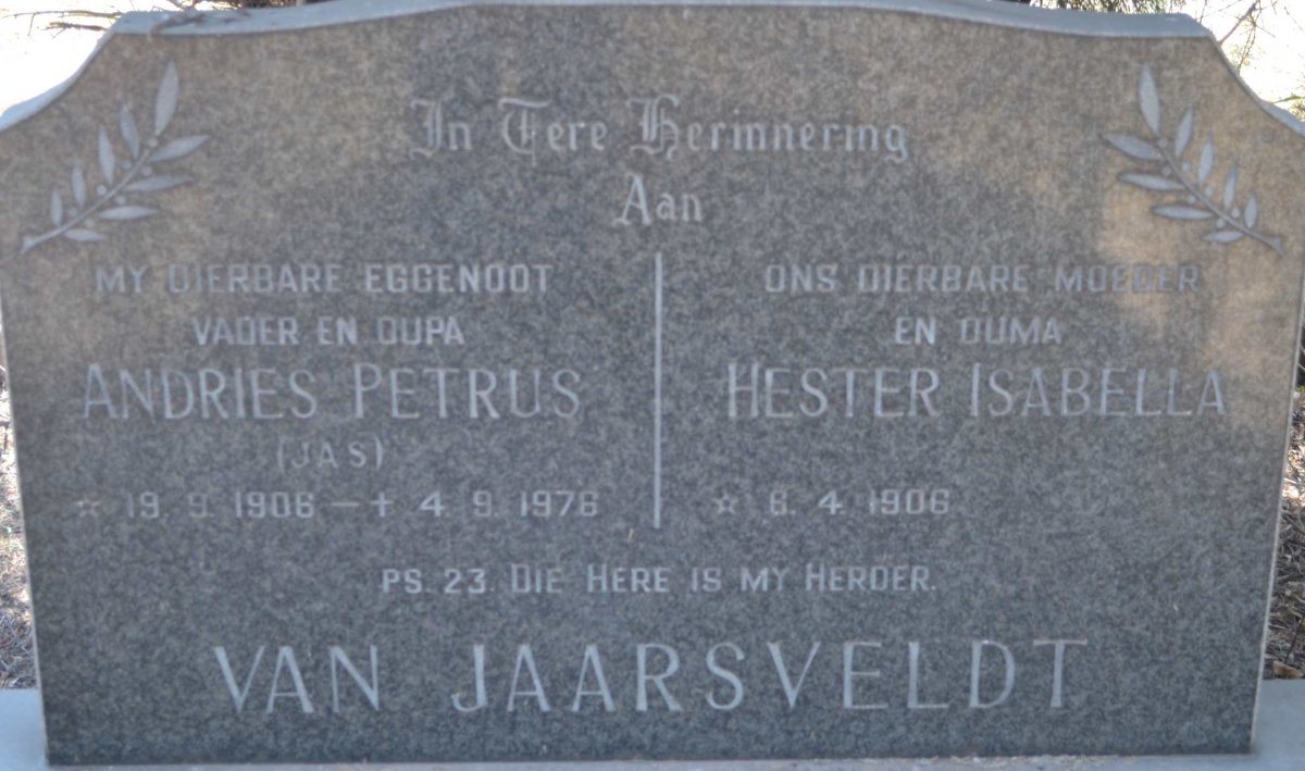 JAARSVELDT Andries Petrus, van 1906-1976 &amp; Hester Isabella 1906-