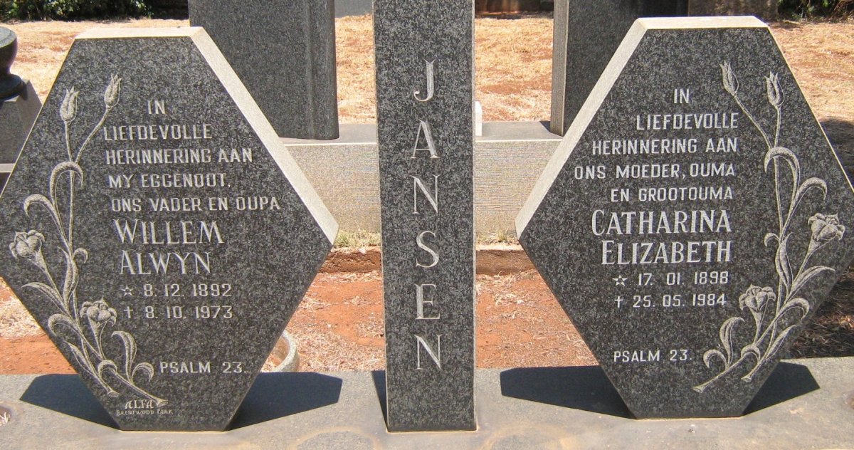 JANSEN Willem Alwyn 1892-1973 &amp; Catharina Elizabeth 1898-1984