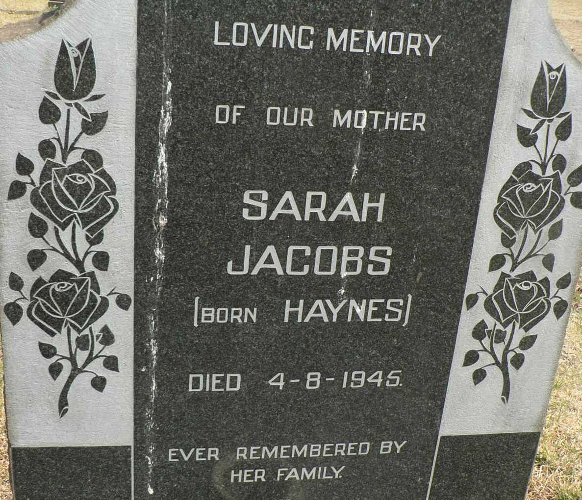 JACOBS Sarah nee HAYNES -1945