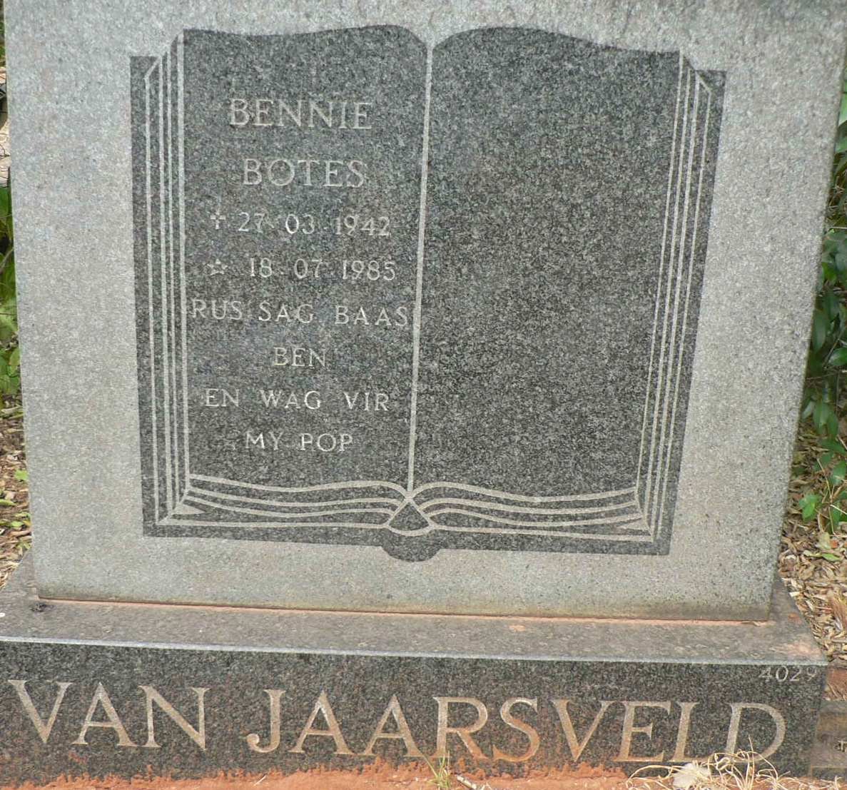 JAARSVELD Bennie Botes, van 1942-1985